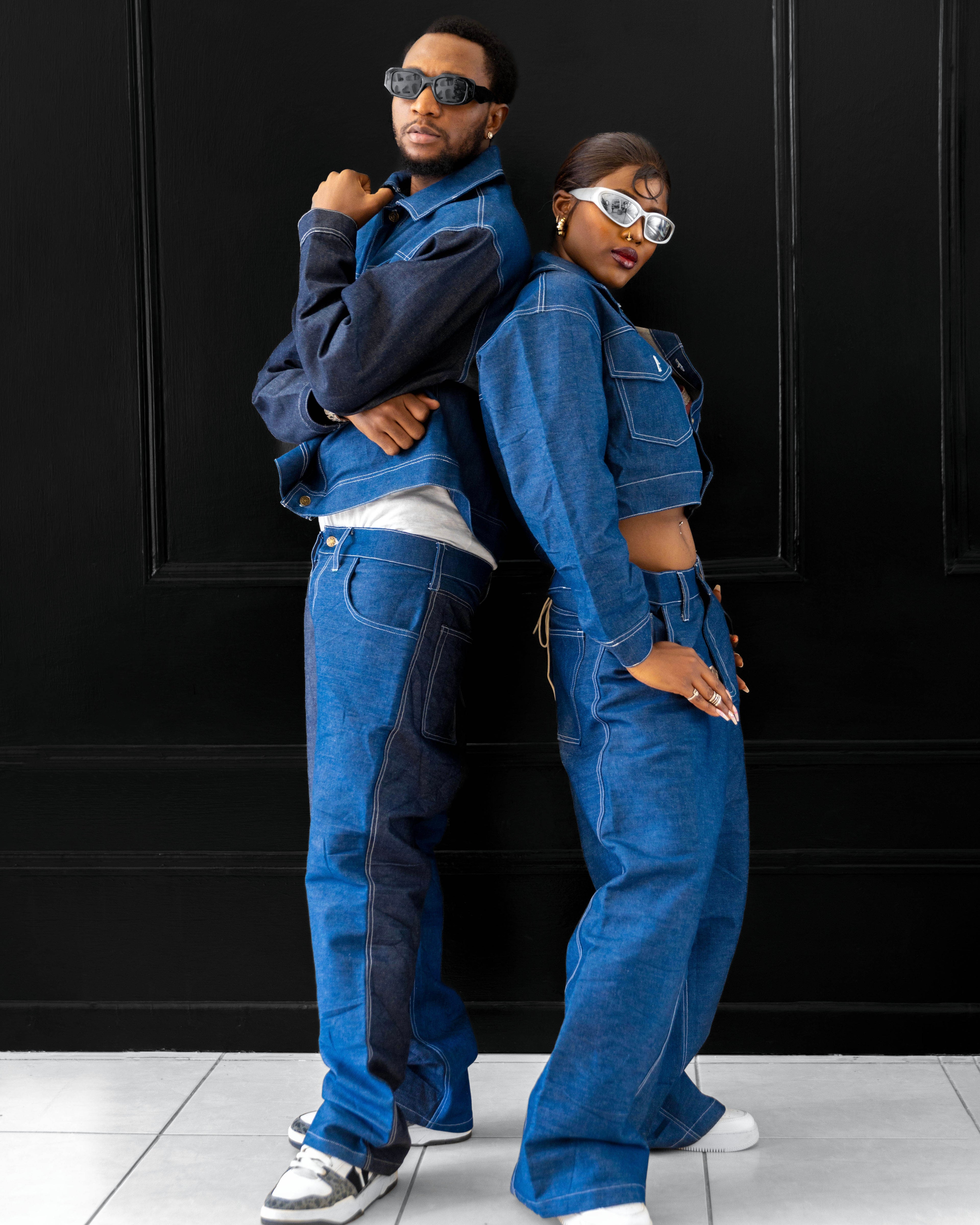 regular fit blue denim jacket and jeans