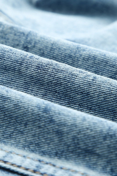 Geometric Print Frayed Hem Denim Jacket