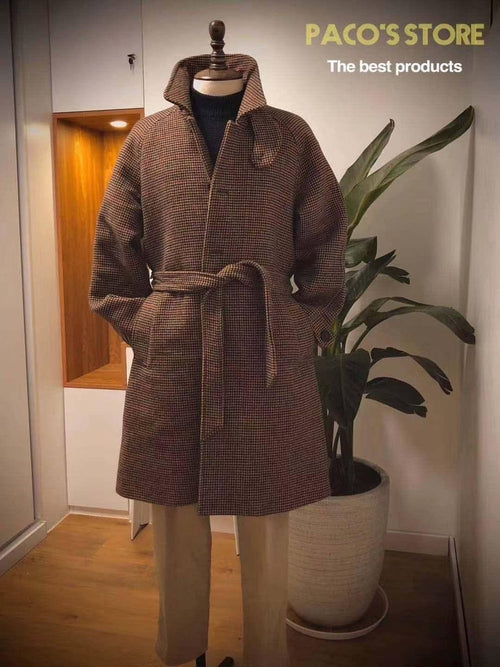 Vintage Houndstooth Trench Coat – Classic Retro Outerwear