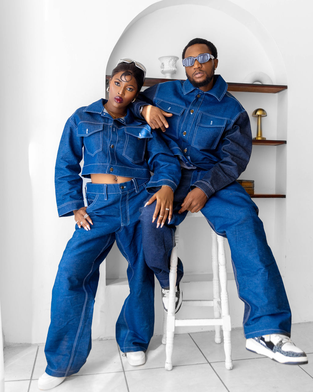 regular fit blue denim jacket and jeans