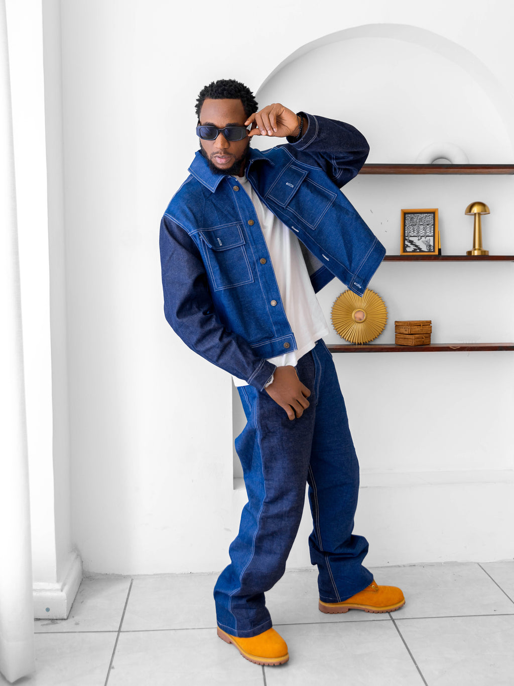 denim top and bottom set