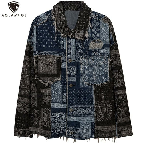 Denim Jacket Men Patch Vintage Cowboy Outwear