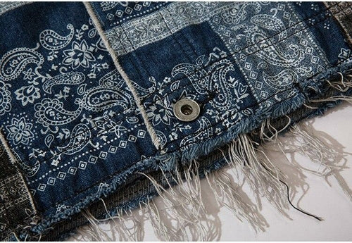 Denim Jacket Men Patch Vintage Cowboy Outwear